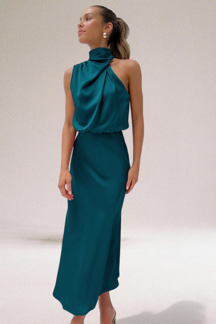 VALENTINA | Sophisticated Satin Dress with Exquisite Accents