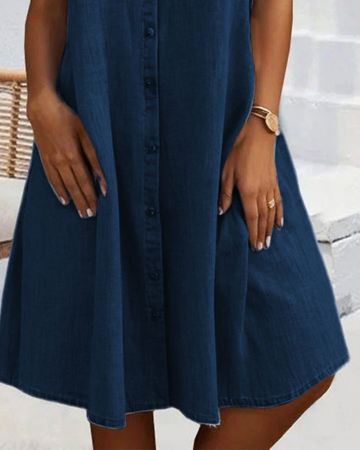 Adelina™ - Midi Dress with Lapel Collar and Button