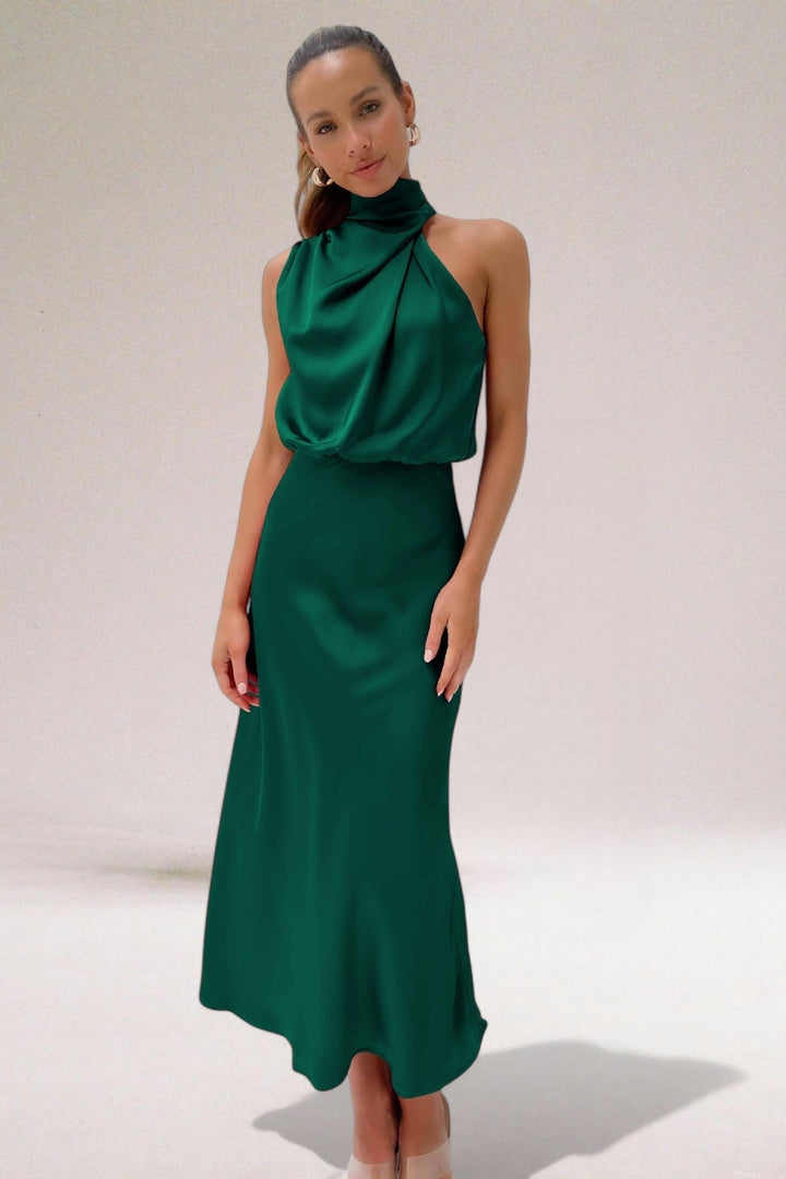 VALENTINA | Sophisticated Satin Dress with Exquisite Accents