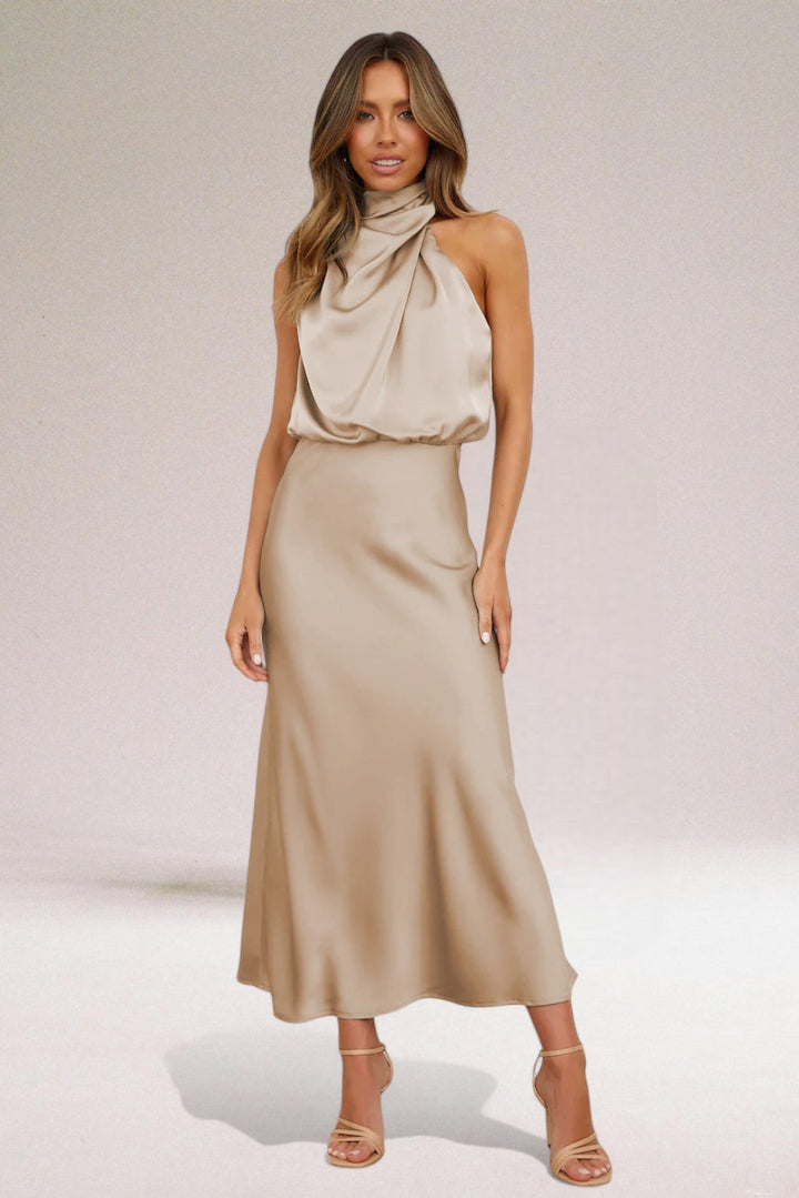 VALENTINA | Sophisticated Satin Dress with Exquisite Accents