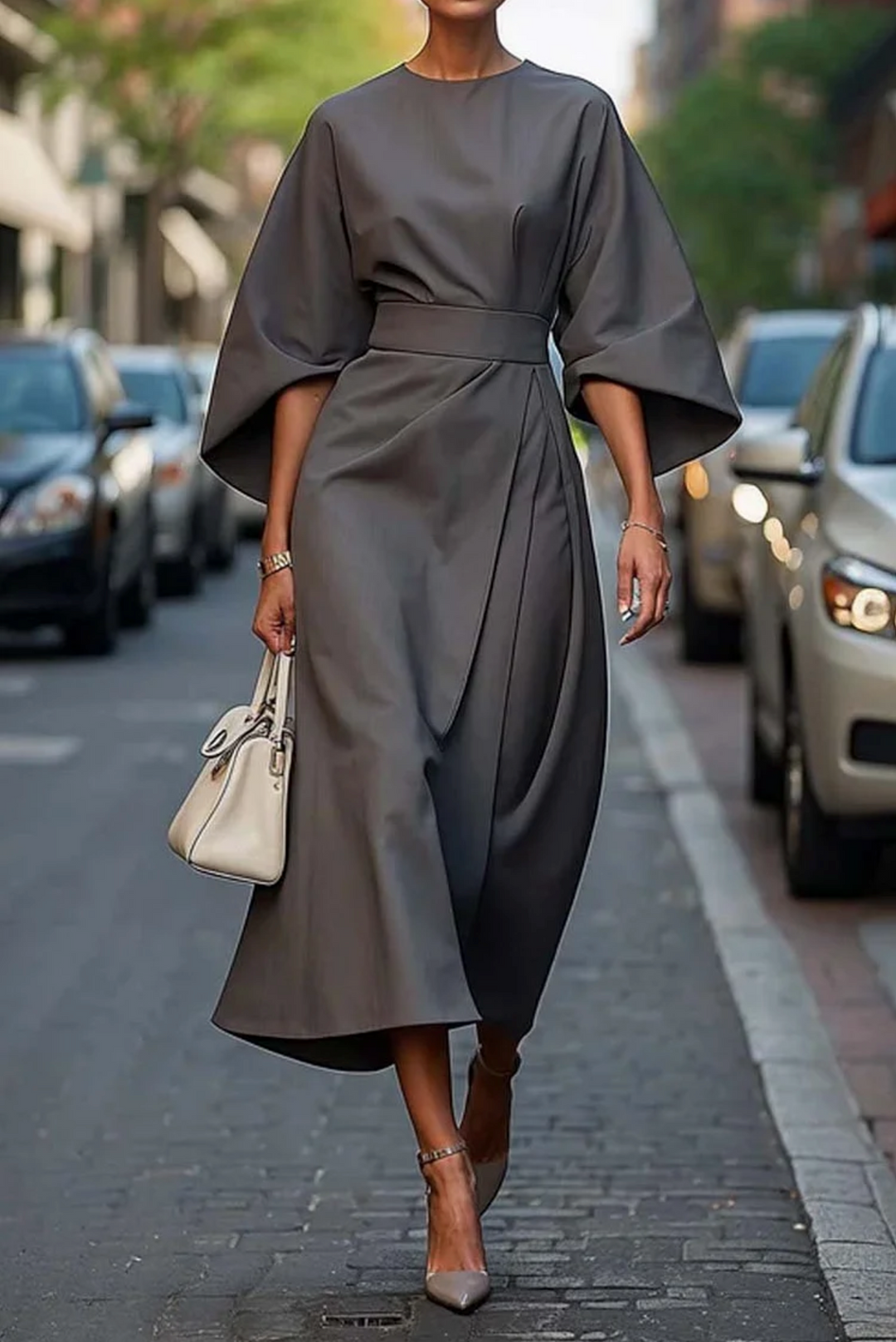 Sonia | Elegant Dress with Lantern Sleeves and Belt