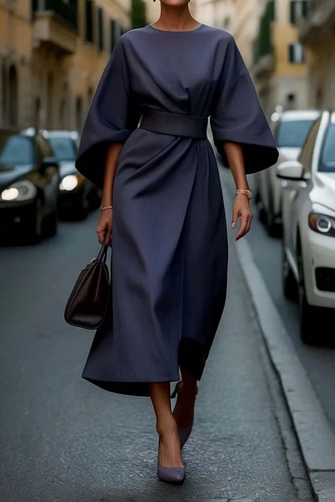 Sonia | Elegant Dress with Lantern Sleeves and Belt