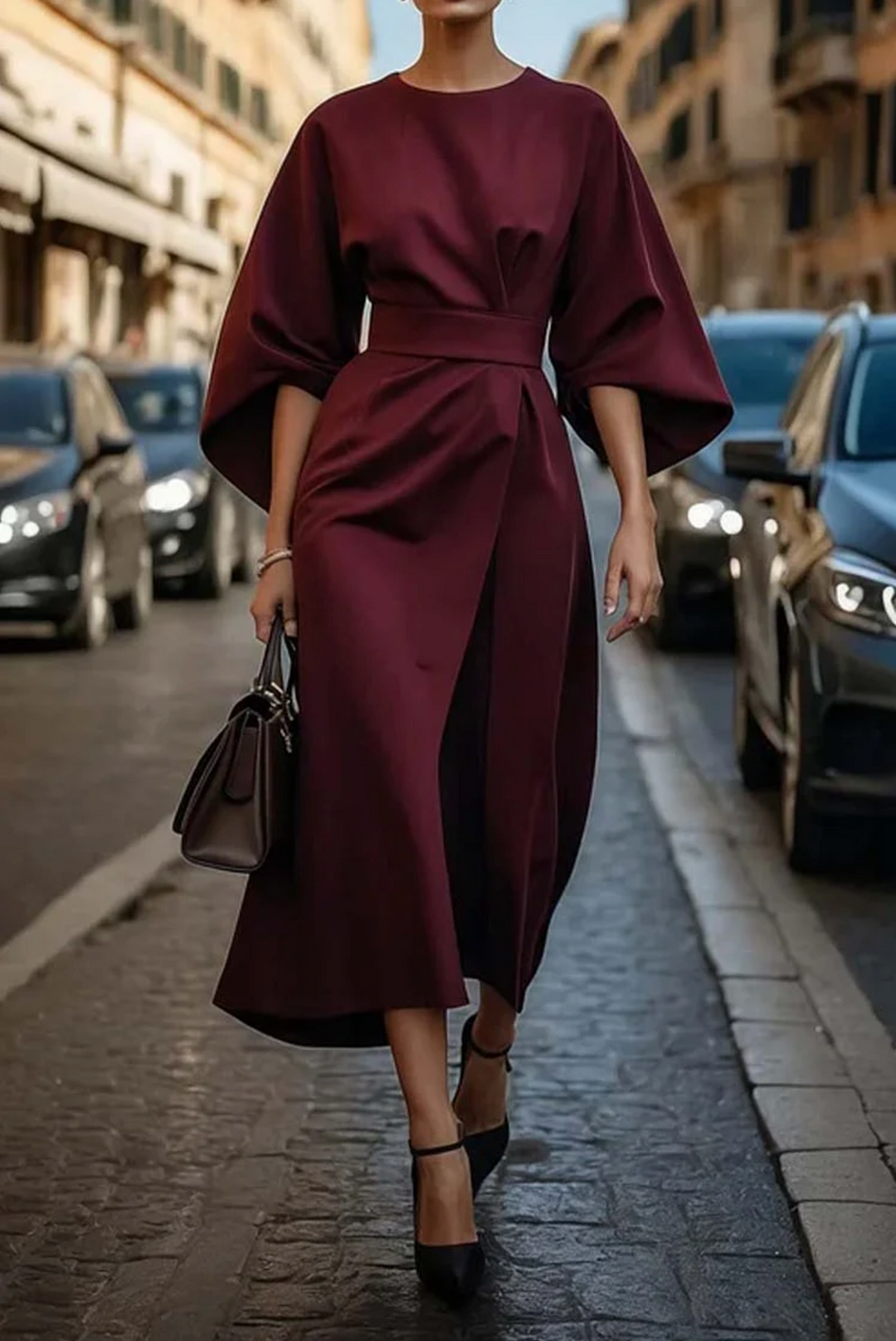 Sonia | Elegant Dress with Lantern Sleeves and Belt