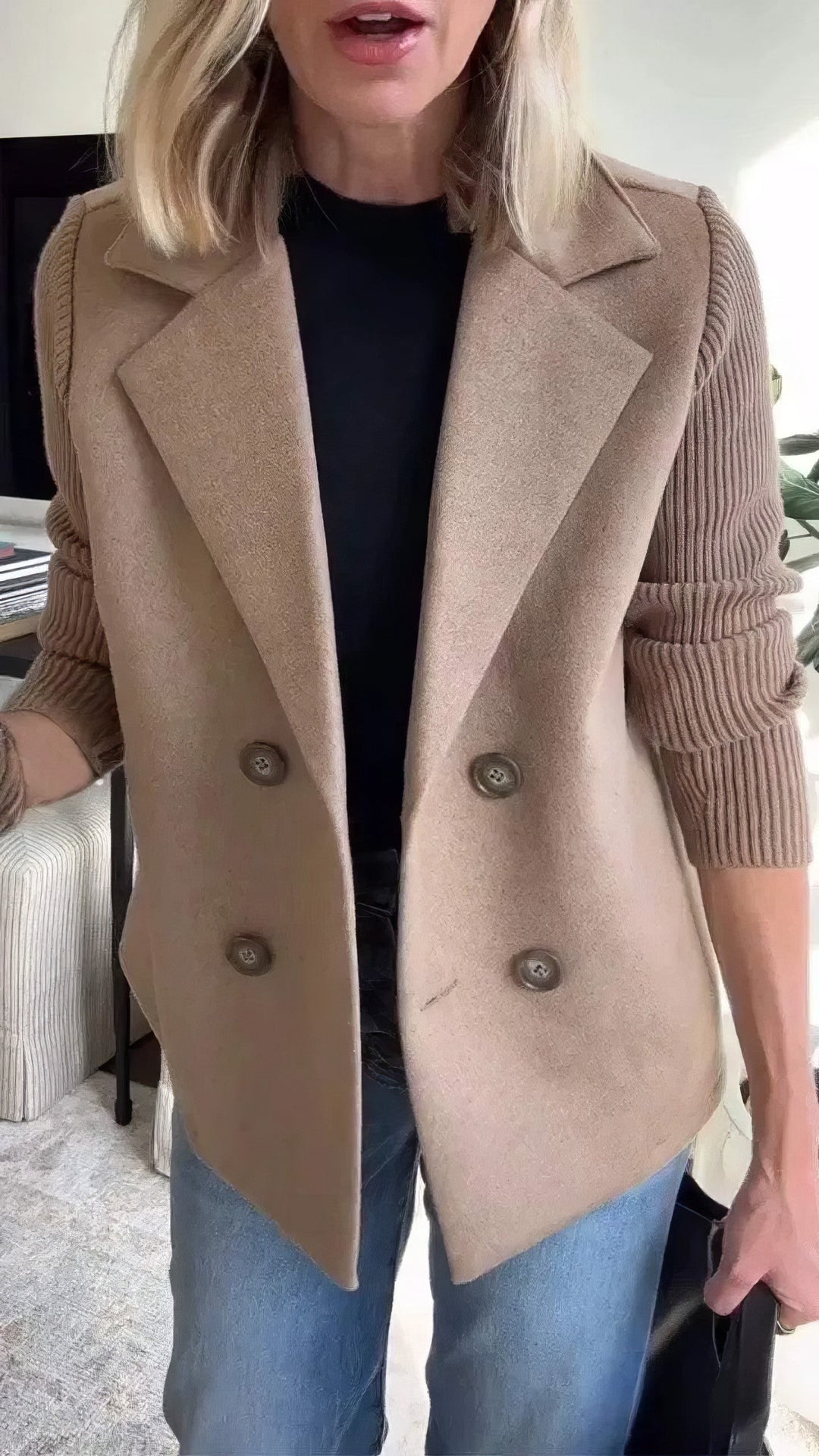 CLAIRE | Trendy Long Cardigan with Stylish Patchwork Sleeves