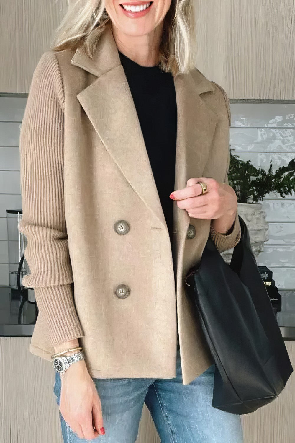 CLAIRE | Trendy Long Cardigan with Stylish Patchwork Sleeves