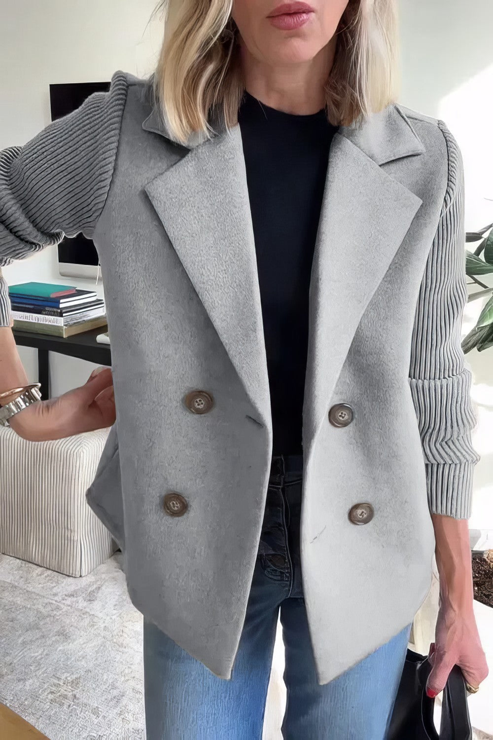 CLAIRE | Trendy Long Cardigan with Stylish Patchwork Sleeves